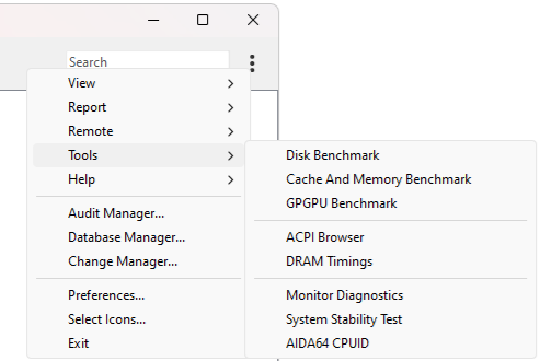 Tools menu